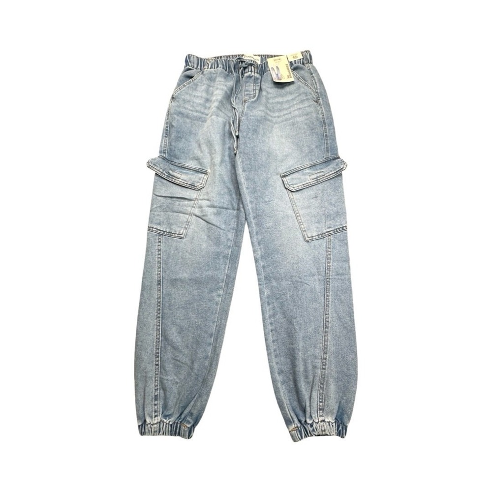 No Boundaries Cargo Jogger Womens S 4-6 Blue Denim Bright Medium Wash Elastic